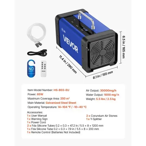 VEVOR Ozongenerator 30000mg/h, Industrielles Ozongerät mit 15s Startverzögerung Wasser-Ozonisierung & Fernbedienung, Ozonisator für Max. 250㎡, Ozon-Luftreiniger gegen Gerüche für Auto Hotel Wohnung – Bild 6
