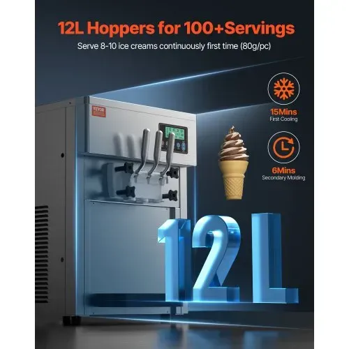 VEVOR Kommerzielle Eismaschine, 1800 W, 3-Geschmacksrichtungen, Softeismaschine Arbeitsplatte, 2 x 4 L Trichter, 2 x 1,8 L Zylinder, LCD-Bildschirm, Automatische Reinigung, Vorkühlung VEVOR Kommerzielle Eismaschine, 1800 W, 3-Geschmacksrichtungen, Softeismaschine Arbeitsplatte, 2 x 4 L Trichter, 2 x 1,8 L Zylinder, LCD-Bildschirm, Automatische Reinigung, Vorkühlung