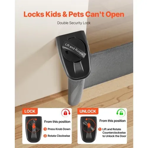 VEVOR einziehbares Babygitter Hundegitter ausziehbar auf 185 cm (B)/ 795 mm (H), Treppenschutzgitter mit Sicherheitsschloss, Schutzgitter aus Netzgewebe für Treppen Flure drinnen/draußen, Schwarz – Bild 4