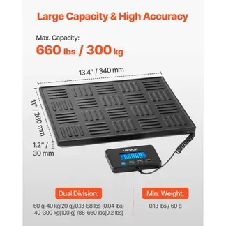 VEVOR Digitale Paketwaage, 20/100 g, doppelte Genauigkeit, 300 kg Plattformwaage mit Hold-/Tara-Funktion & LCD-Display, für Pakete, Porto, Gepäck, Batterie & Ladekabel im Lieferumfang enthalten VEVOR Digitale Paketwaage, 20/100 g, doppelte Genauigkeit, 300 kg Plattformwaage mit Hold-/Tara-Funktion & LCD-Display, für Pakete, Porto, Gepäck, Batterie & Ladekabel im Lieferumfang enthalten