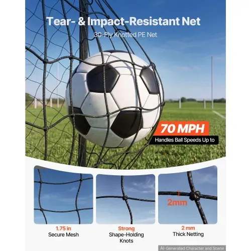 VEVOR Fußballtor 3 x 2 m, Tragbares Soccertor mit Dickwandigen Eisenrohren für Gärten Parks Schulen und Sportplätze, mit PE-Netz für über 110 km/h, Bodenankern und Stoßdämpfender Schaumstoffpolsterung – Bild 3