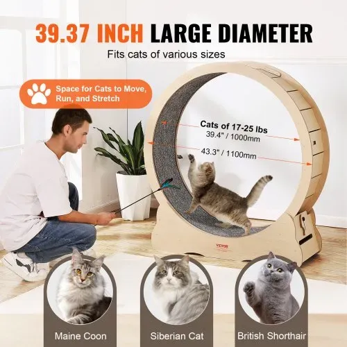VEVOR Katzenlaufrad, 1100 mm, Katzenlaufband, mit abnehmbarem Laufband, Katzen-Teaser zum Laufen, Gehen, Training, geeignet für die meisten Katzen bis zu 11,3 kg, Katzen Laufrad, Holzfarbe – Bild 3
