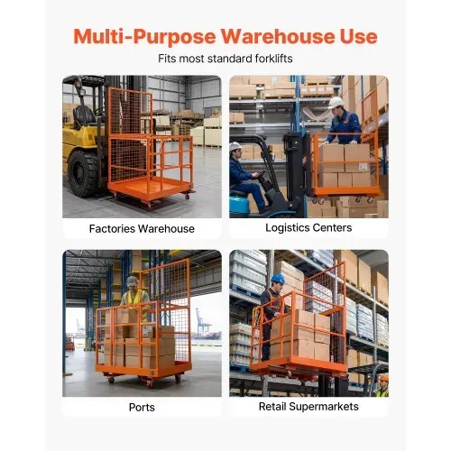 VEVOR Staplerbühne 1225x1148mm, 635kg Belastbarer Arbeitskorb aus Kohlenstoffstahl, Arbeitsbühne mit 155x60mm Einfahrtaschen Verriegelungsstift & Rollen, Gabelstapler-Sicherheitskorb für Höhenarbeiten – Bild 6