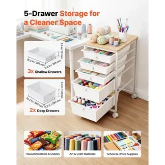 VEVOR Rollwagen mit 5 Schubladen Mobiler Rollcontainer 400x330x635mm Weiß, Metallgestell, Holztischplatte, Handgriffe, Lenkrolle mit 2 Bremsen, Aufbewahrungswagen für Büro Bastelzimmer Schlafzimmer VEVOR Rollwagen mit 5 Schubladen Mobiler Rollcontainer 400x330x635mm Weiß, Metallgestell, Holztischplatte, Handgriffe, Lenkrolle mit 2 Bremsen, Aufbewahrungswagen für Büro Bastelzimmer Schlafzimmer