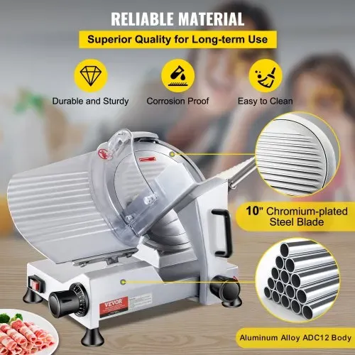 VEVOR Kommerzieller Fleisch Allesschneider 240 W, Elektrische Aufschnittmaschine Lebensmittelschneider mit 25,4 cm-Kohlenstoffstahlklinge, 0–12 mm Einstellbare Dicke für Fleisch, Käse, Gemüse usw. – Bild 2