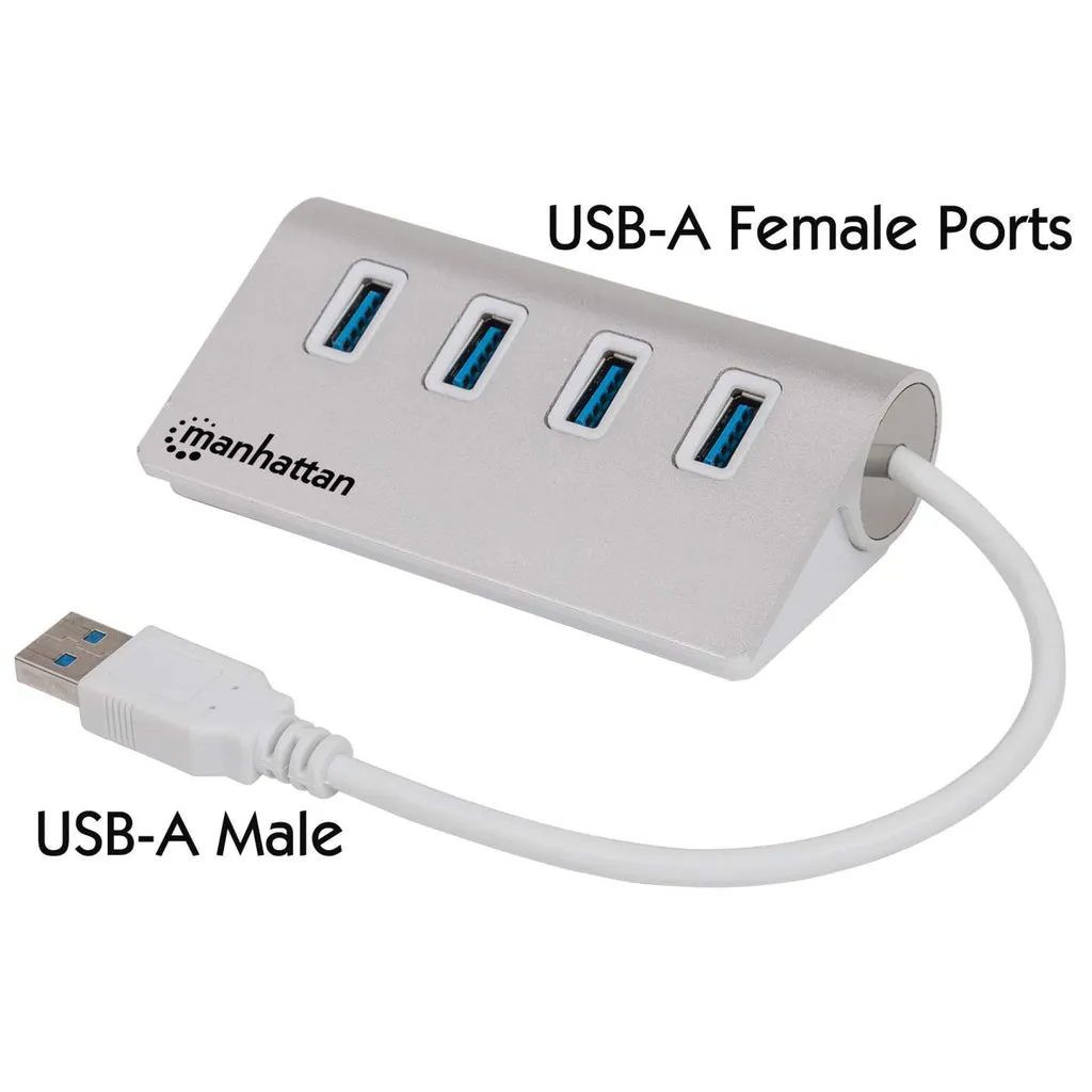 Manhattan 4-Port USB 3.0 Hub, Vier USB 3.0 Typ A-Ports, Aluminiumgehäuse, Stromversorgung über USB Manhattan 4-Port USB 3.0 Hub, Vier USB 3.0 Typ A-Ports, Aluminiumgehäuse, Stromversorgung über USB