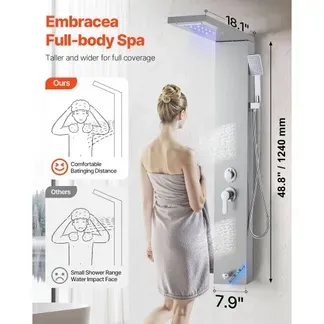 VEVOR Duschpaneel-Turmsystem (5 Modi) mit Regenwasserfall-Duschkopf & LED, (1345 mm) Duschsäule aus gebürstetem Edelstahl, Regenmassagesystem zur Wandmontage, mit Handbrause & Wannenauslauf VEVOR Duschpaneel-Turmsystem (5 Modi) mit Regenwasserfall-Duschkopf & LED, (1345 mm) Duschsäule aus gebürstetem Edelstahl, Regenmassagesystem zur Wandmontage, mit Handbrause & Wannenauslauf