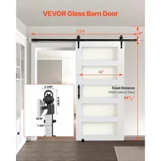 VEVOR Schiebetür im Scheunenstil Schiebetürsystem (1067 x 2134 mm) aus hochfesten MDF-Platten & Milchglas, Scheunentor mit Hardware-Kit & wasserfester PVC-Oberfläche & H-Rahmen für Badezimmer VEVOR Schiebetür im Scheunenstil Schiebetürsystem (1067 x 2134 mm) aus hochfesten MDF-Platten & Milchglas, Scheunentor mit Hardware-Kit & wasserfester PVC-Oberfläche & H-Rahmen für Badezimmer