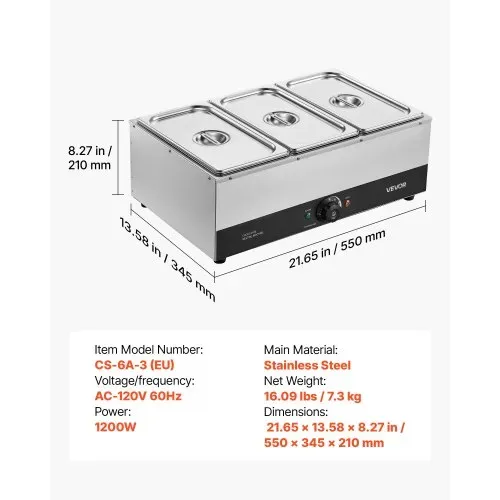 VEVOR Schokoladenschmelzmaschine 3 Abnehmbare Behälter Edelstahl 1,2 kW, für Bäckereien, Konditoreien und Restaurants, mit Temperaturregelung 30–85 ℃, Trockenlaufschutz, Schokoladentempiermaschine – Bild 6