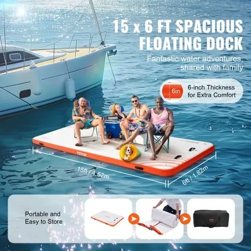 VEVOR Aufblasbares Schwimmdock, 4,57 x 1,82 m, Dockplattform, rutschfeste Wasserschwimmdockmatte mit tragbarer Tragetasche und abnehmbarer Leiter, schwimmende Plattform-Inselfloß für Pool, Strand – Bild 2