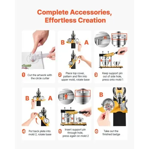 VEVOR Buttonmaschine 58 mm Knopfmachermaschine Badgemaker Buttonpresse, mit 100 Buttonrohlingen Kreisschneider & Zauberbuch Ergonomischem Griff für DIY-Anstecker Pins & Schlüsselanhänger – Bild 5