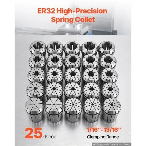 VEVOR ER32 Spannbuchsen Set 1/16 Zoll bis 13/16 Zoll 25-tlg. Spannzangensatz, für Fräsmaschinen & Bohrmaschinen, 0,0008 Zoll Rundlaufgenauigkeit, CNC-Spannzangen mit Aufbewahrungsbox, Legierter Stahl VEVOR ER32 Spannbuchsen Set 1/16 Zoll bis 13/16 Zoll 25-tlg. Spannzangensatz, für Fräsmaschinen & Bohrmaschinen, 0,0008 Zoll Rundlaufgenauigkeit, CNC-Spannzangen mit Aufbewahrungsbox, Legierter Stahl