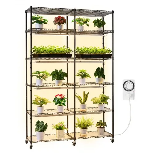 VEVOR Pflanzenregal mit Wachstumslicht, 6-stufiger doppelreihiger Pflanzenständer für Zimmerpflanzen mit Rädern & Timer, 200-W-Vollspektrum-Lichter, Blumenregal für Samenanzucht, 120x35x180cm VEVOR Pflanzenregal mit Wachstumslicht, 6-stufiger doppelreihiger Pflanzenständer für Zimmerpflanzen mit Rädern & Timer, 200-W-Vollspektrum-Lichter, Blumenregal für Samenanzucht, 120x35x180cm