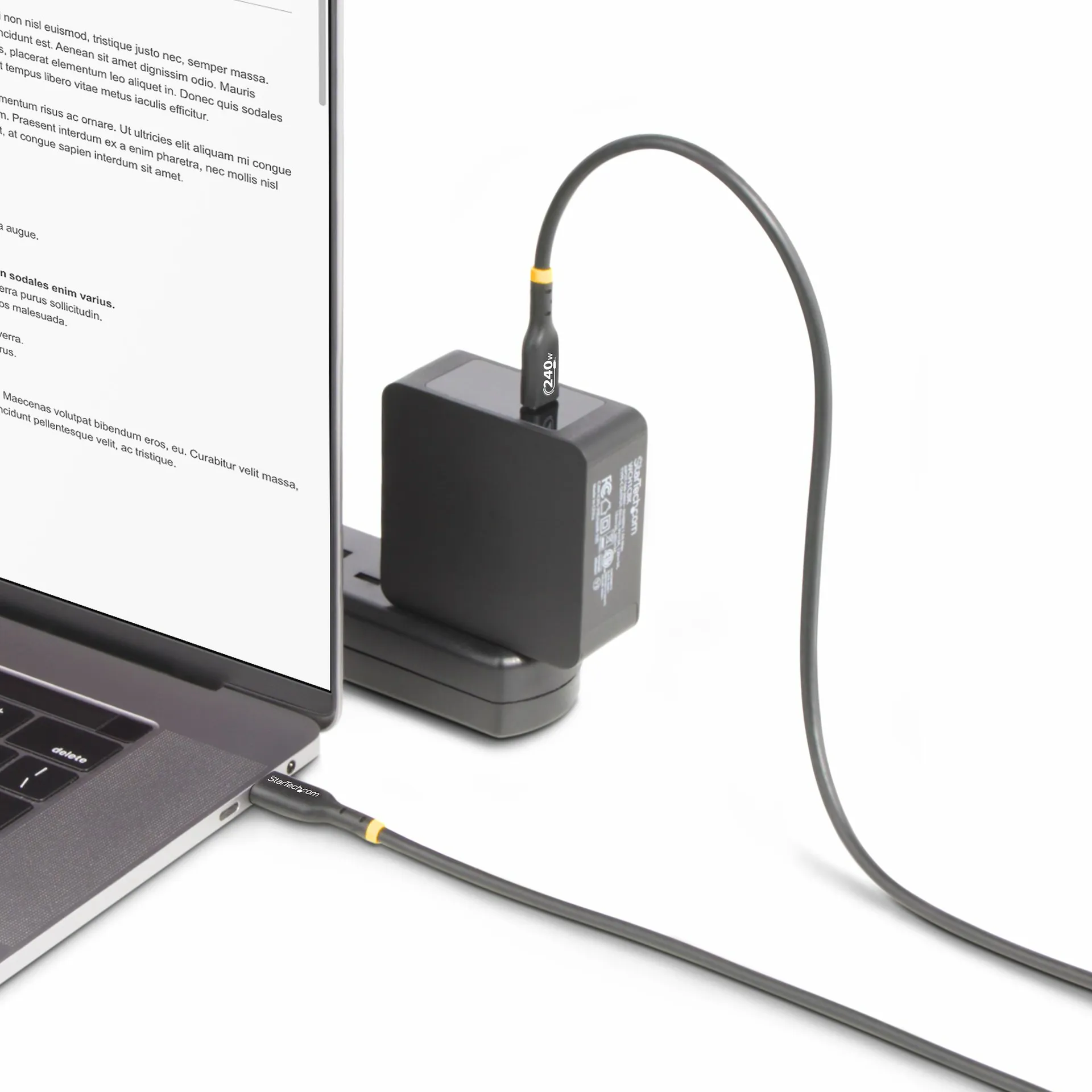 StarTech.com 2m USB-C-Ladekabel, Laden und Synchronisieren, 240W (5A) Power Delivery EPR, USB 2.0 Laptop-Ladekabel, USB-IF-zertifiziert, TPE-Mantel, Schwarz - USB C Ladekabel – Bild 6