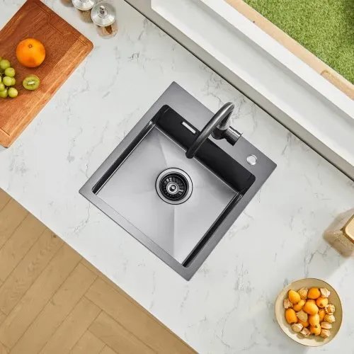 VEVOR Küchenspüle Einbauspüle Spülbecken 40 cm aus Edelstahl Spülen zur Montage auf der Oberseite, Einzelbecken mit Zubehör, Haushaltsspülbecken für Wohnmobil Vorbereitungsküche Bar (schwarz) – Bild 7