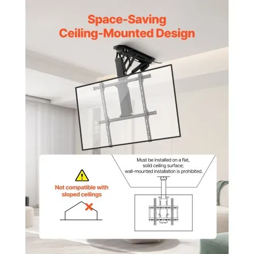 VEVOR motorisierte TV Deckenhalterung Halterung für 813 bis 1651 mm Fernseher, elektrischer verstellbarer herunterklappbarer Ständer mit max. VESA 60 x 60 cm, passend für Fernseher bis zu 40 kg – Bild 5