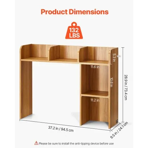 VEVOR Schreibtisch Bücherregal 2-stufiger Organizer (94,5 x 24,1 x 73,4 cm) Tischregale Schreibtisch Organizer Ausstellungsregal aus Spanplatten mit rutschfesten Füßen, für Büro Wohnheim, Holzfarbe – Bild 2