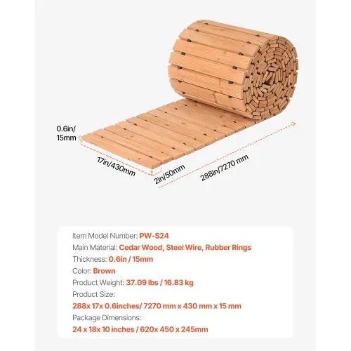 VEVOR Gartenweg Rollweg, 727x43 cm, Ausrollbarer Holzweg, Außengehweg aus Zedernholz mit Drahtseilverbindung, Gartentritt, dekorativer Holzweg, Trittplatten im Garten, Hinterhof, Terrasse – Bild 6