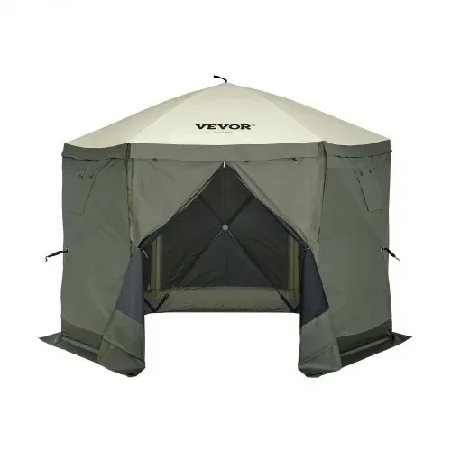 VEVOR Pop-Up-Pavillonzelt, Pop-Up-Zelt mit 6-seitigem Baldachin, Sonnenschutz mit 6 abnehmbaren Sichtschutz-Windtüchern und Netzfenstern, 10 x 10 Fuß, Schnellaufbau-Zelt mit Moskitonetz, Armeegrün – Bild 9