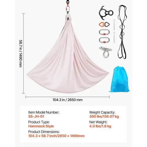 VEVOR Aerial Yoga Hängematte, max. Tragkraft 136,07 kg, Yoga-Schaukel mit Nylongewebe & Daisy Rope & PE-Reißverschlusstasche, Gymnastikschaukeln Doppelfunktion Anti-Gravity-Übungen Rosa – Bild 6