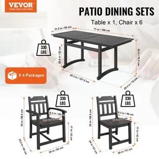 VEVOR 7-teiliges Gartenmöbel Set Balkonmöbel Set 1 Tisch + 6 Stühle, 150 kg / 150 kg Sitzgruppe Garnitur Wetterfest Sonnenfest, Essgruppe Garten Terrassenmöbel-Set Modern Balkon Möbel Schwarz VEVOR 7-teiliges Gartenmöbel Set Balkonmöbel Set 1 Tisch + 6 Stühle, 150 kg / 150 kg Sitzgruppe Garnitur Wetterfest Sonnenfest, Essgruppe Garten Terrassenmöbel-Set Modern Balkon Möbel Schwarz