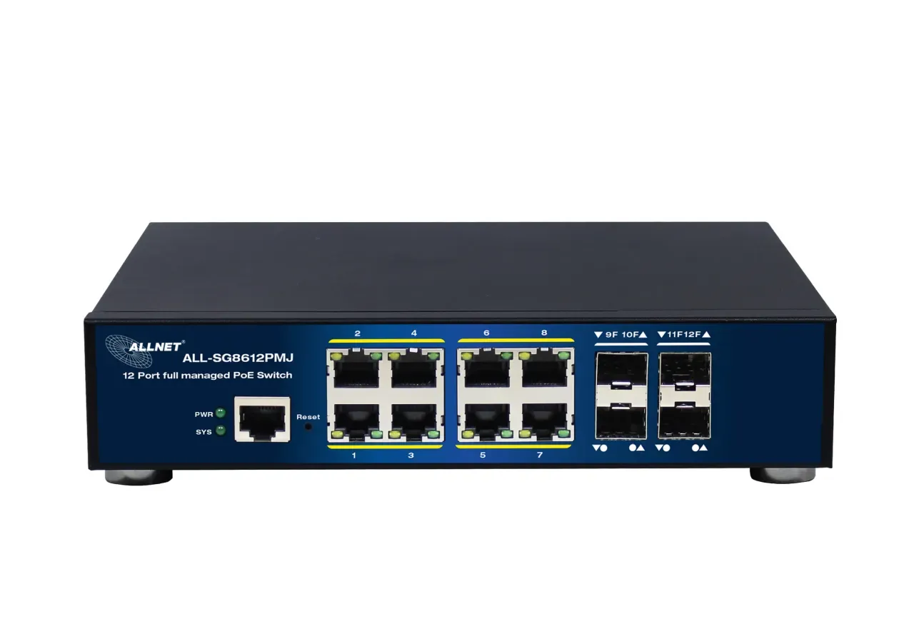 ALLNET Switch full managed Layer2+ 12 Port • 8x GbE • PoE Budget 300W • 8x PoE at • 4x SFP • 10" & 19" • Lüfterlos • JSON API • ALL-SG8612PMJ – Bild 2