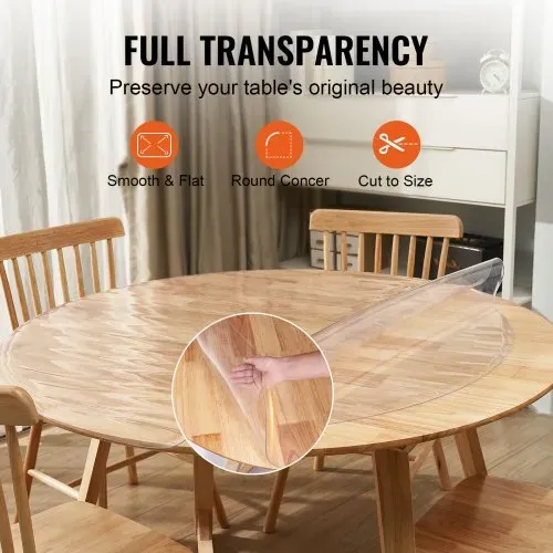 VEVOR Tischfolie Tischschutz Transparent 1,5 mm Dicke, φ 1230 mm Tischschutz-Folie PVC Runde Tischdecke Tischfolie Abwaschbar Verschleißfest Hitzebeständig Wasserdichte Tisch-Schutzfolie Wohnzimmer – Bild 4