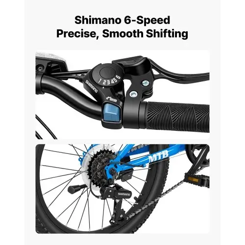 VEVOR Mountainbike 20 Zoll 6-Gang Fahrrad aus Kohlenstoffstahl Blau für Freizeitfahrten & Leichte Offroad-Touren, 80 kg Tragkraft, Klingel, Verstellbarem Sattel, Lichthalterung und Doppelbremse – Bild 2