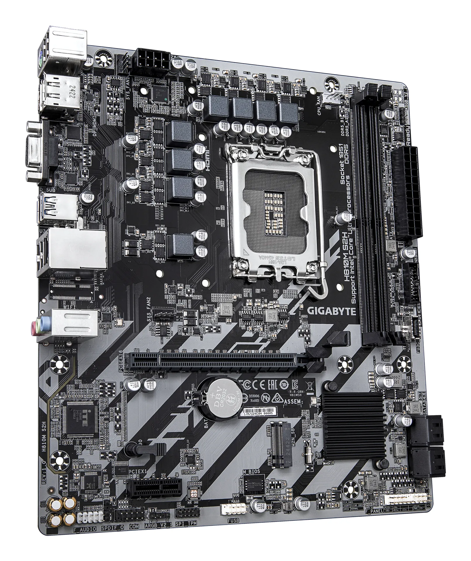 GIGABYTE H810M S2H Mainboard – Intel Core Ultra (Serie 2) CPUs, 4+1+2 Phasen VRM, bis zu 6400 MHz DDR5, 1xPCIe 4.0 M.2, 1GbE LAN, USB 3.2 Gen 1 – Bild 3