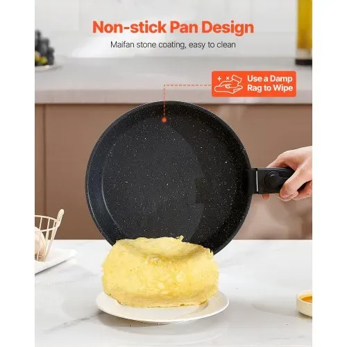 VEVOR Induktion Töpfe Pfannen Set (17-teilig) mit Glasdeckel antihaftbeschichtetes Kochgeschirr mit abnehmbarem Griff, Induktionskochtöpfe zum Braten, Würzen von Soßen und Kochen (Schwarz) – Bild 4