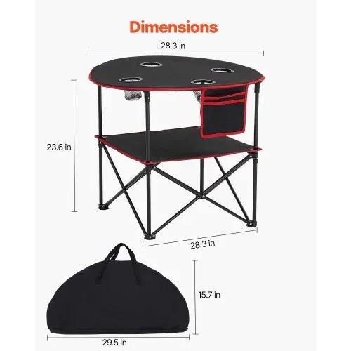 VEVOR Klapptisch Buffettisch tragbarer Allzwecktisch 72 x 72 cm, wasserfester Tisch aus 600D-Oxford-Gewebe mit Tragetasche & 4 Getränkehaltern, Gartentisch Campingtisch für Partys Picknick Schwarz – Bild 3