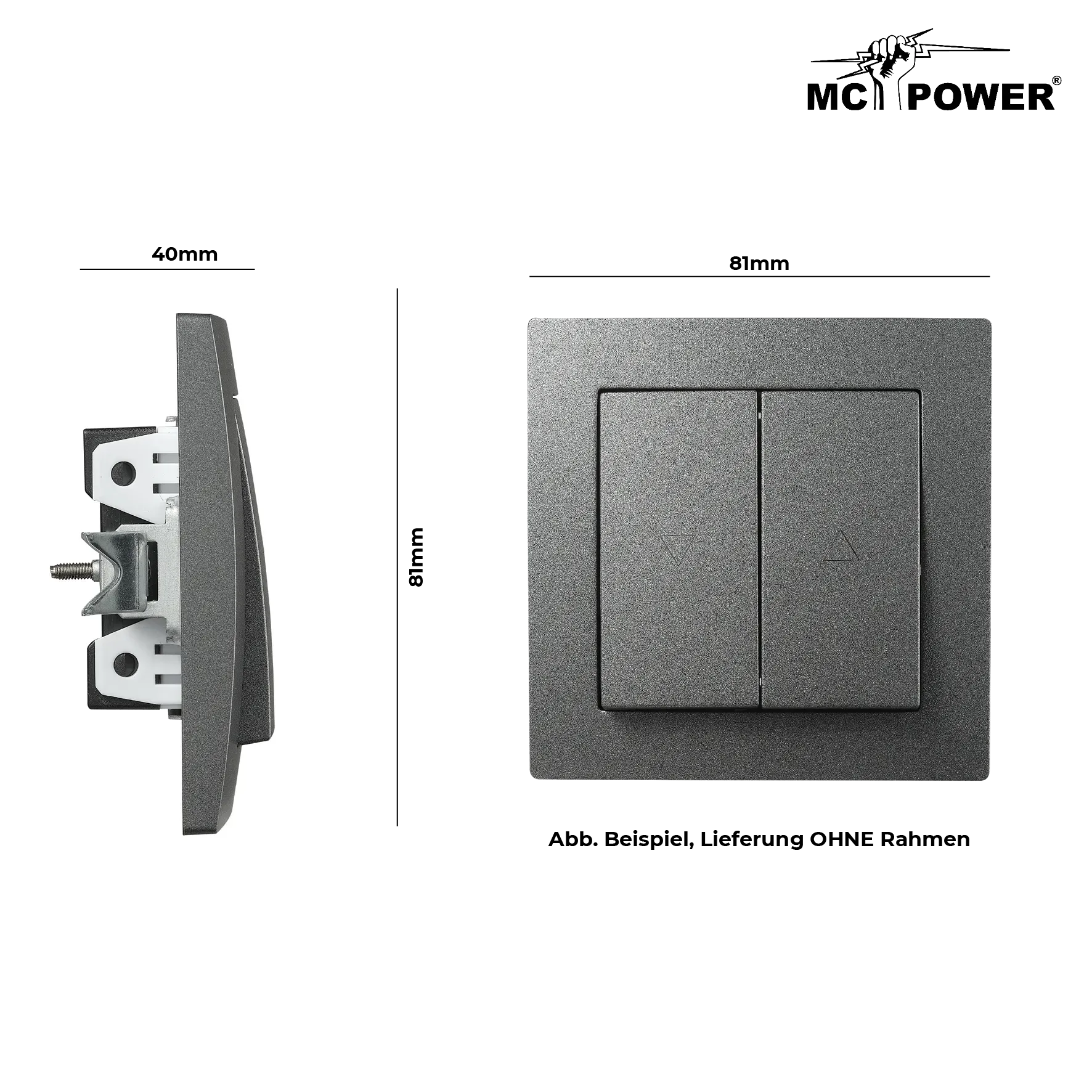 Jalousie-Taster McPower ''Flair'', Hoch und Runter, 250V~/10A, UP, anthrazit – Bild 3