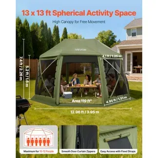 VEVOR Pop-up-Pavillon, 3,96 x 3,96 m, 13-seitiges, kugelförmiges Campingzelt mit abnehmbarem Dach & Tragetasche, 360°-Belüftung, Sonnenschutz, Partyzelt für 10–12 Personen, Grün VEVOR Pop-up-Pavillon, 3,96 x 3,96 m, 13-seitiges, kugelförmiges Campingzelt mit abnehmbarem Dach & Tragetasche, 360°-Belüftung, Sonnenschutz, Partyzelt für 10–12 Personen, Grün