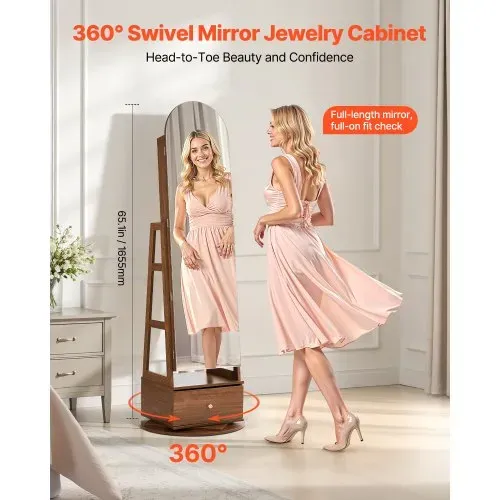 VEVOR 360° drehbarer Schmuckschrank (1655 mm hoch) mit Ganzkörperspiegel mit Stauraum, Schmuckschrank-Organizer mit 2 Schlüsseln & Zubehörtaschen & Ablagefächer & Schubladen, Schmuckaufbewahrung VEVOR 360° drehbarer Schmuckschrank (1655 mm hoch) mit Ganzkörperspiegel mit Stauraum, Schmuckschrank-Organizer mit 2 Schlüsseln & Zubehörtaschen & Ablagefächer & Schubladen, Schmuckaufbewahrung