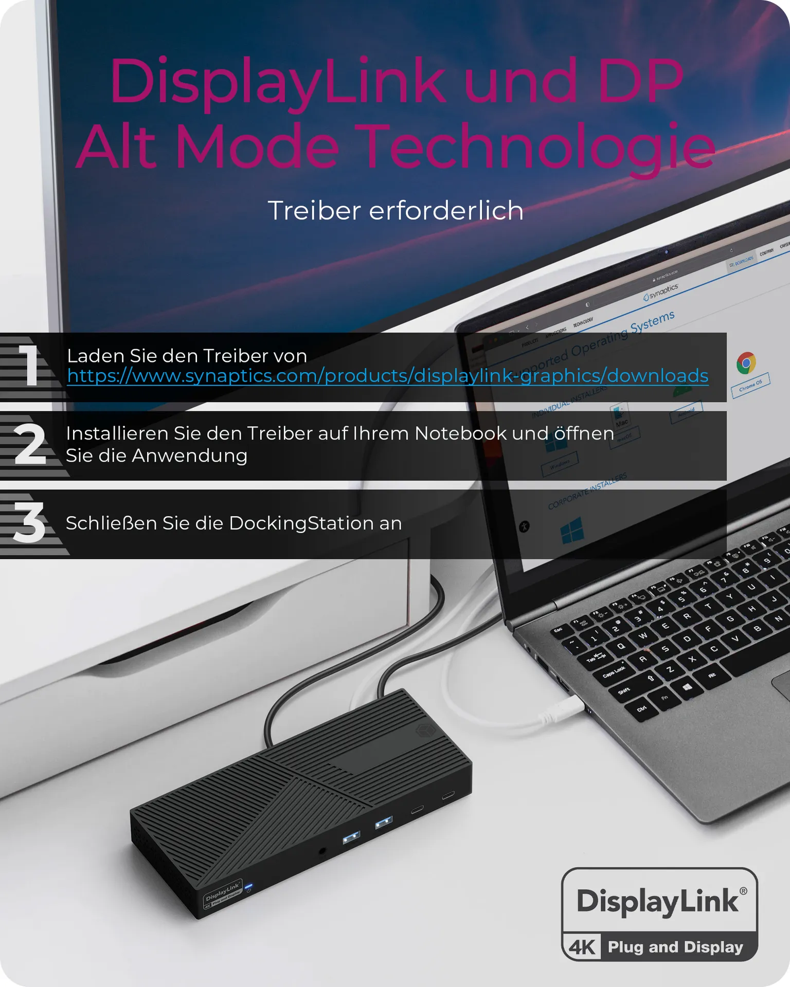 ICY BOX IB-DK2246AC, DisplayLink Notebook DockingStation, DisplayLink® und DP Alt Mode, 2x DisplayPort™ oder 2x HDMI® plus 1x HDMI® Schnittstelle bis zu 4096 – Bild 3