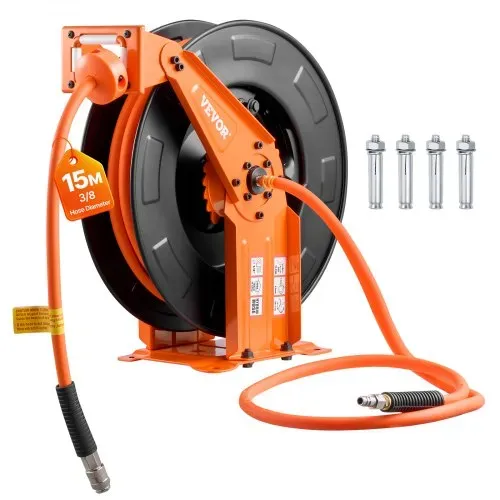 VEVOR Druckluftschlauchtrommel, Schlauchaufroller 15 m x 9,5 mm Hybrid-Druckluftschlauch, 20 bar, Automatische Schlauchaufwicklung mit 1,52 m Zuleitung, Decken-/Wandmontage, Doppelarm aus Stahl VEVOR Druckluftschlauchtrommel, Schlauchaufroller 15 m x 9,5 mm Hybrid-Druckluftschlauch, 20 bar, Automatische Schlauchaufwicklung mit 1,52 m Zuleitung, Decken-/Wandmontage, Doppelarm aus Stahl