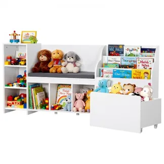VEVOR Kinderregal mit Sitzbank & Rückenlehne & Bücherregal & Spielzeug-Organize, Spielzeugkiste Aufbewahrungstruhe für Spielzimmer Wohnzimmer Eingangsbereich, 170 x 40 x 80 cm, weiß VEVOR Kinderregal mit Sitzbank & Rückenlehne & Bücherregal & Spielzeug-Organize, Spielzeugkiste Aufbewahrungstruhe für Spielzimmer Wohnzimmer Eingangsbereich, 170 x 40 x 80 cm, weiß