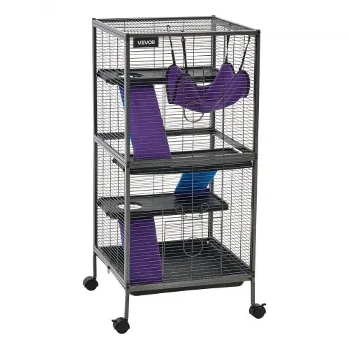 VEVOR Kleintierkäfig Metall Frettchenkäfig Kleintiergehege 52x52x113 cm, Frettchen Chinchillas Gleithörnchen Meerschweinchen & Kaninchen 4-Stöckig 13,97 mm Drahtabstand Feststellbare Schwenkrolle – Bild 9
