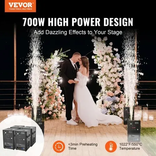 VEVOR 4x Funkenmaschine 700 W Pyrotechnikmaschine Aluminiumlegierung Feuerwerksmaschine DMX Controller Einstellbar 2–5m Cold Spark Machine 7 min pro Nachladen Ideal für Hochzeit, DJ Show, Partys VEVOR 4x Funkenmaschine 700 W Pyrotechnikmaschine Aluminiumlegierung Feuerwerksmaschine DMX Controller Einstellbar 2–5m Cold Spark Machine 7 min pro Nachladen Ideal für Hochzeit, DJ Show, Partys