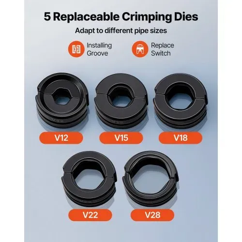 VEVOR Presszange Hydraulik V-Kontur, Rohrpresszange für Edelstahlrohr, Crimpzange mit Backen V12, V15, V18, V22, V28 & Tragekoffer, Presswerkzeug-Set für Sanitärreparaturen & -installationen – Bild 2