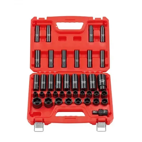VEVOR 1/2 Zoll-Antrieb Schlagschrauber-Steckschlüsselsatz, 39-tlg. Muttern Entferner Set metrisch 9-30 mm, hochbelastbarer Chrom-Vanadium-Stahl, mit Kardangelenk & doppelter Größenmarkierung – Bild 10