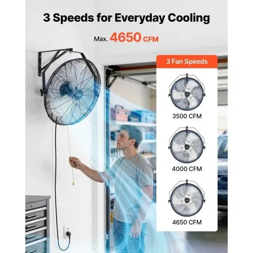 VEVOR 2x 120W Industrieller Wandventilator 60 cm, 7 m/s Oszillierender Wandlüfter mit 3 Stufen & Verstellbarem Neigungswinkel, Gewerblicher Industrieventilator für Werkstatt Garage Lager Gym, Schwarz – Bild 2