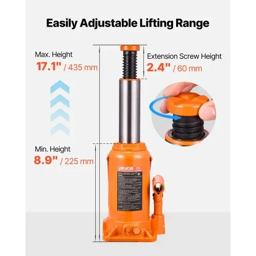 VEVOR hydraulischer Wagenheber Flaschenwagenheber 20 t 225–435 mm Hubbereich, Hochleistungs-Stempelwagenheber für Auto SUV Pickup Autoreparatur Hauslift landwirtschaftliche Geräte, Orange – Bild 2