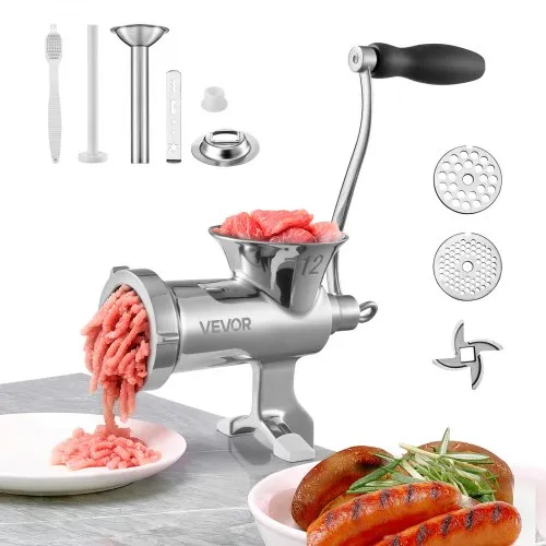 VEVOR manuelle Fleischwolf Hand Wurstfüller 304 Edelstahl, 4,5 & 8 mm Schneidplatten Handfleischwolf Fleischmaschine mit Wurstrohr, geeignet für Fleisch Schleifen Wurstfüllung Silber VEVOR manuelle Fleischwolf Hand Wurstfüller 304 Edelstahl, 4,5 & 8 mm Schneidplatten Handfleischwolf Fleischmaschine mit Wurstrohr, geeignet für Fleisch Schleifen Wurstfüllung Silber