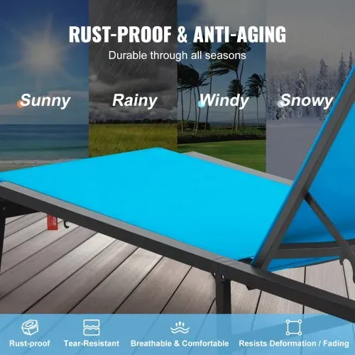 VEVOR Chaiselongue-Sessel für den Außenbereich, Aluminium-Terrassen-Loungesessel mit 5 verstellbaren Positionen, klappbarer Pool-Loungesessel mit Liegefunktion und komplett flacher Sonnenstuhl für Terrasse, Strand, Pool, Blau – Bild 2