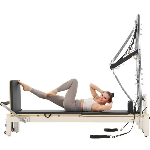 VEVOR Pilates Reformer Maschine für den Einsatz im Heim-Fitnessstudio, Krafttrainingsgerät mit doppeltem Widerstand, Reformer-Box & Sprungbrett, für Fortgeschrittene & Anfänger, bis zu 181,44 kg – Bild 8