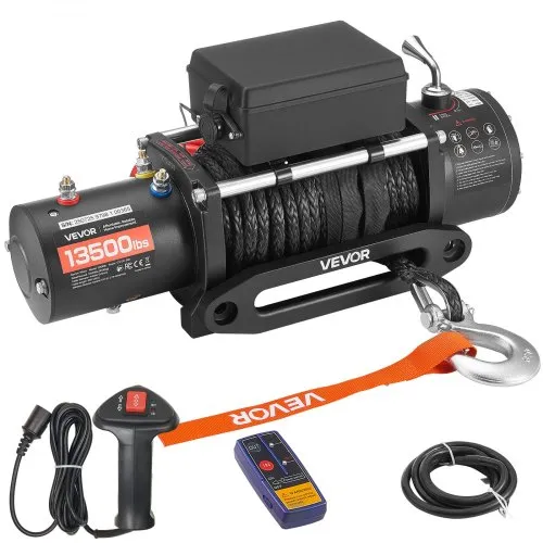 VEVOR Elektrische Seilwinde, 6100 kg, 12 V DC Elektrowinde mit 26 m Synthetikseil, kabellose & kabelgebundene Fernbedienung, IP55, zum Abschleppen von Geländewagen, Jeeps, Anhängern &Booten VEVOR Elektrische Seilwinde, 6100 kg, 12 V DC Elektrowinde mit 26 m Synthetikseil, kabellose & kabelgebundene Fernbedienung, IP55, zum Abschleppen von Geländewagen, Jeeps, Anhängern &Booten