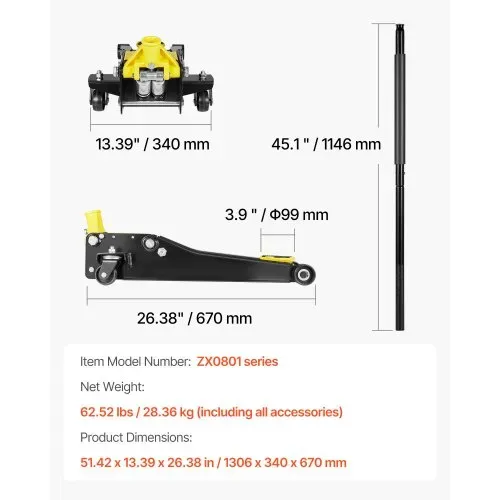 VEVOR Rangierwagenheber Wagenheber mit niedrigem Profil 2 t, Doppelkolben-Schnellhubpumpe, 75-505 mm Hubbereich, hydraulische Wagenheber für Sportwagen, Limousinen Rennwagenheber – Bild 6