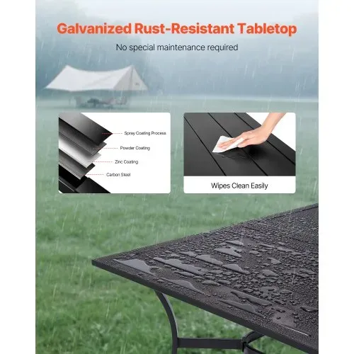 VEVOR Terrassentisch Gartentisch Balkontisch (1500 x 960 x 725 mm) aus Kohlenstoffstahl rechteckier Esstisch für Hof Terrasse Garten Veranda, wasserfest, mit 38 mm Schirmloch, 68 kg Tragkraft Schwarz – Bild 2