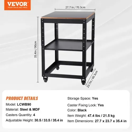 VEVOR Maschinenständer Dickenhobel 70,3×60,3×90cm Untergestell Dickenhobelmaschine Stahl & MDF Max. Belastbarkeit 45kg Maschinentisch höhenverstellbar Kompitable mit meisten Hobelmaschinen Sägen – Bild 6